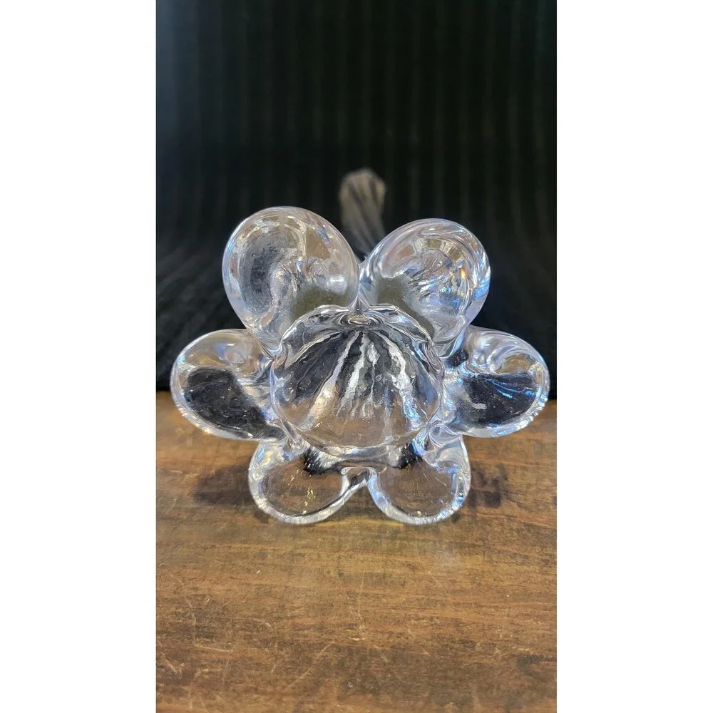 Vintage Hand Blown Clear Glass Vase – Mid Century Modern Elephant Foot Base